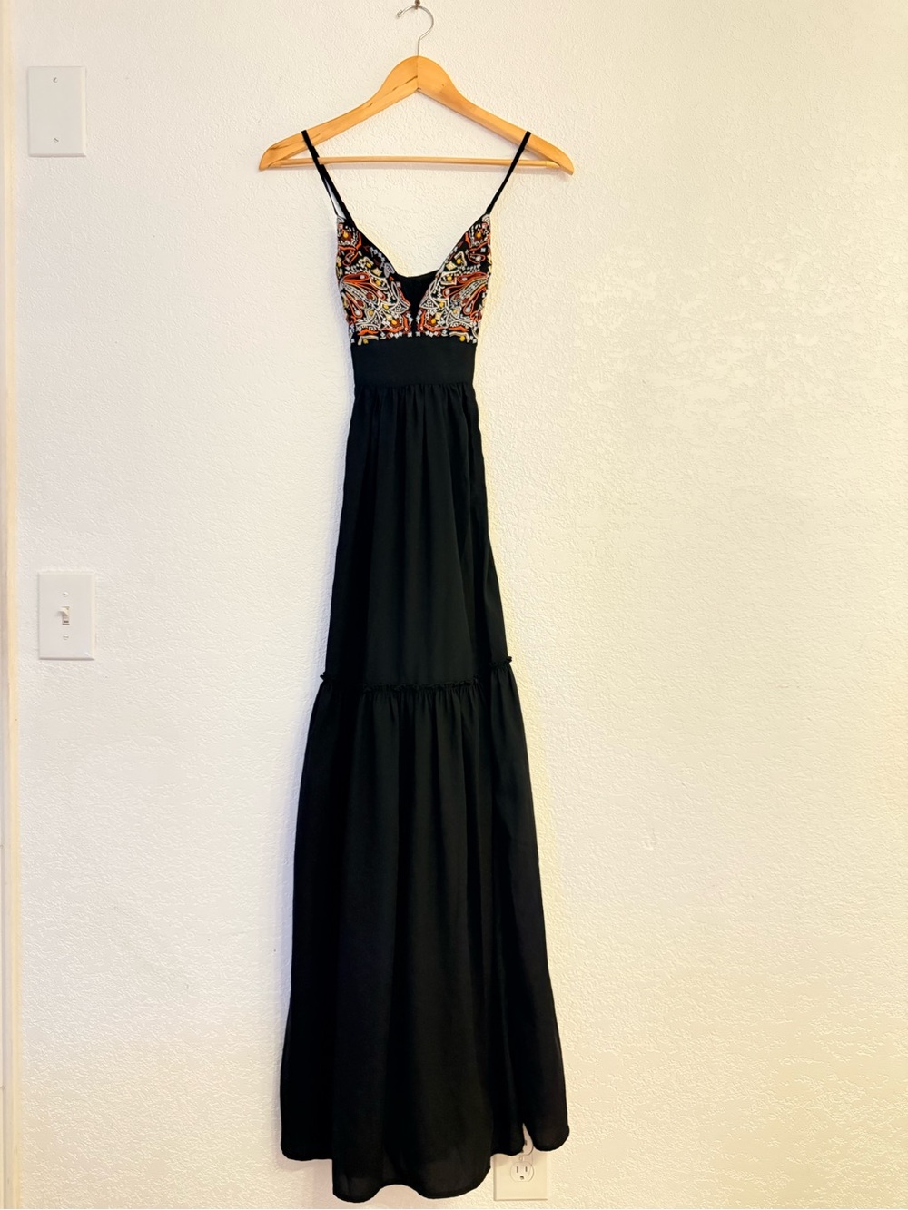 Abercrombie & Fitch Navy Maxi Dress with Embroidered Multicolor Bodice